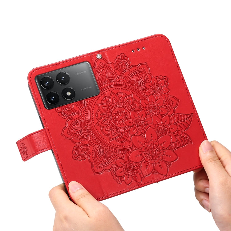 For Xiaomi Redmi K70 / K70 Pro 7-petal Flowers Embossing Leather Phone Case(Red) - Xiaomi Cases by buy2fix | Online Shopping UK | buy2fix