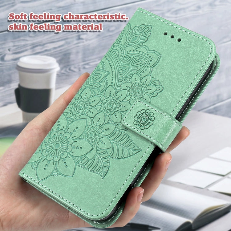 For Xiaomi Redmi K70E 7-petal Flowers Embossing Leather Phone Case(Green) - Xiaomi Cases by buy2fix | Online Shopping UK | buy2fix