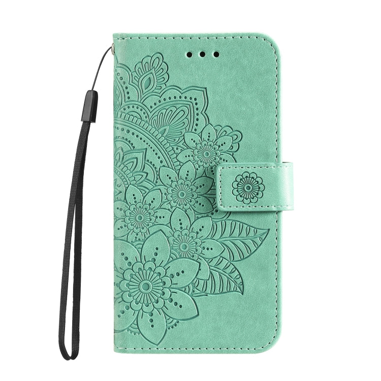 For Xiaomi Redmi K70E 7-petal Flowers Embossing Leather Phone Case(Green) - Xiaomi Cases by buy2fix | Online Shopping UK | buy2fix
