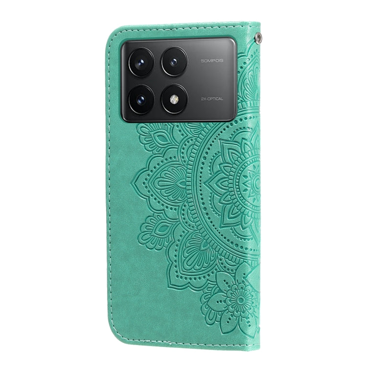 For Xiaomi Redmi K70E 7-petal Flowers Embossing Leather Phone Case(Green) - Xiaomi Cases by buy2fix | Online Shopping UK | buy2fix