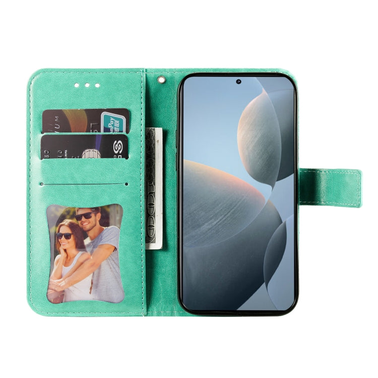For Xiaomi Redmi K70E 7-petal Flowers Embossing Leather Phone Case(Green) - Xiaomi Cases by buy2fix | Online Shopping UK | buy2fix