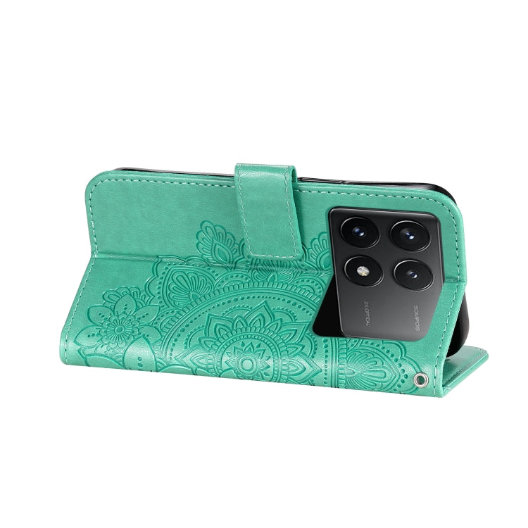 For Xiaomi Redmi K70E 7-petal Flowers Embossing Leather Phone Case(Green) - Xiaomi Cases by buy2fix | Online Shopping UK | buy2fix