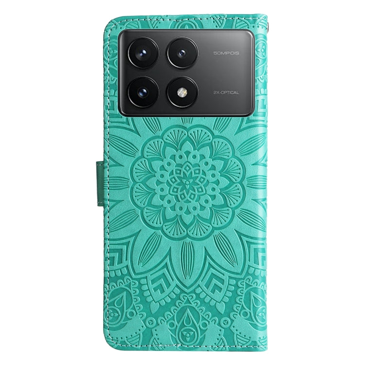 For Xiaomi Redmi K70 / K70 Pro Embossed Sunflower Leather Phone Case(Green) - Xiaomi Cases by buy2fix | Online Shopping UK | buy2fix