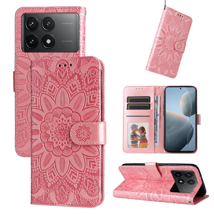 For Xiaomi Redmi K70 / K70 Pro Embossed Sunflower Leather Phone Case(Rose Gold) - Xiaomi Cases by buy2fix | Online Shopping UK | buy2fix