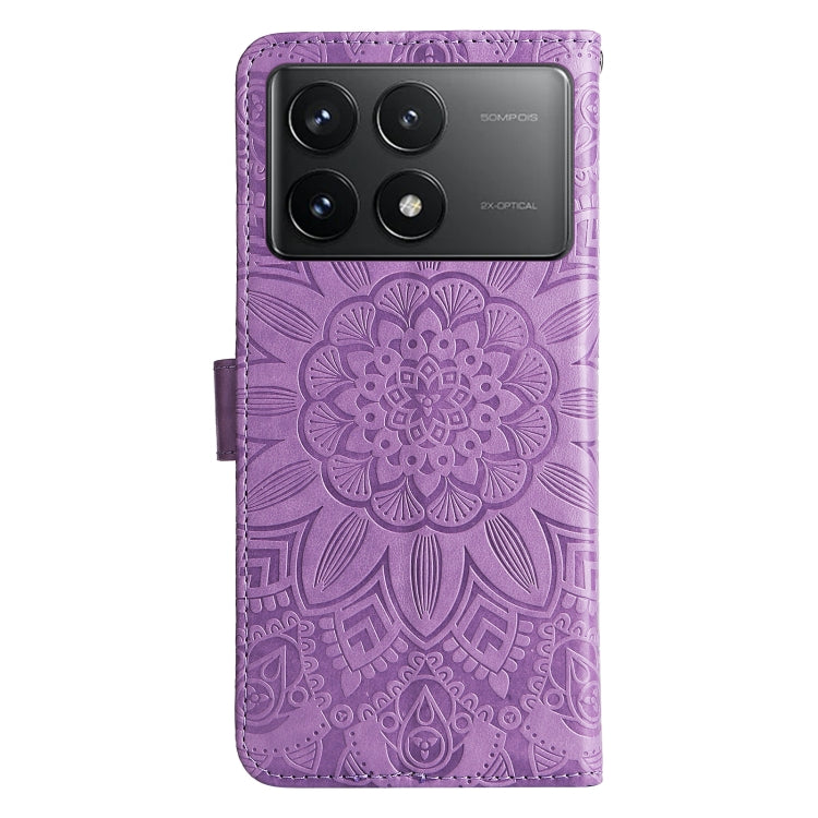 For Xiaomi Redmi K70E Embossed Sunflower Leather Phone Case(Purple) - Xiaomi Cases by buy2fix | Online Shopping UK | buy2fix