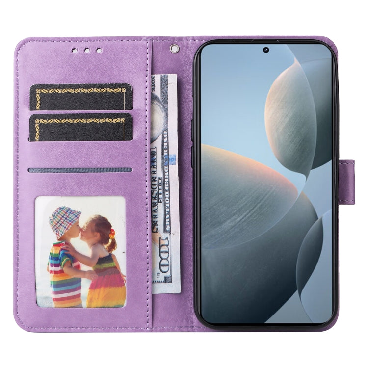 For Xiaomi Redmi K70E Embossed Sunflower Leather Phone Case(Purple) - Xiaomi Cases by buy2fix | Online Shopping UK | buy2fix