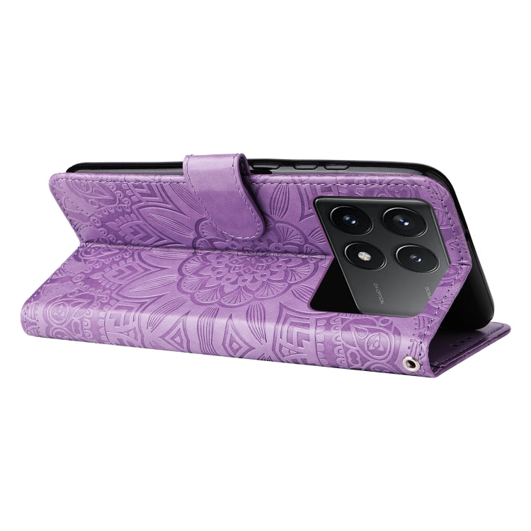 For Xiaomi Redmi K70E Embossed Sunflower Leather Phone Case(Purple) - Xiaomi Cases by buy2fix | Online Shopping UK | buy2fix