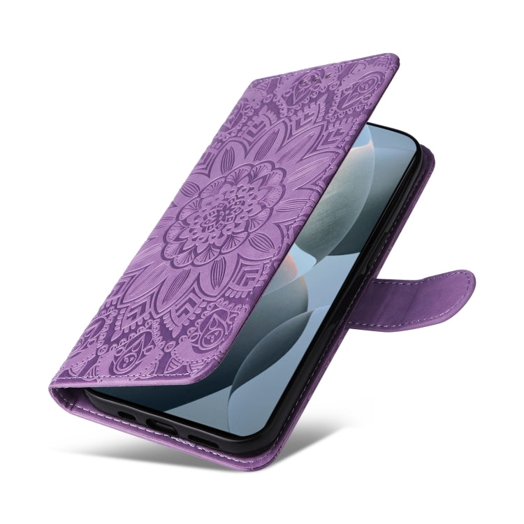 For Xiaomi Redmi K70E Embossed Sunflower Leather Phone Case(Purple) - Xiaomi Cases by buy2fix | Online Shopping UK | buy2fix