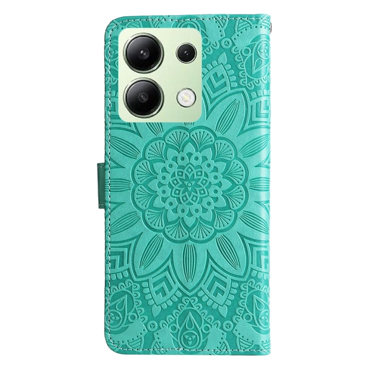For Xiaomi Redmi Note13 4G Embossed Sunflower Leather Phone Case(Green) - Xiaomi Cases by buy2fix | Online Shopping UK | buy2fix