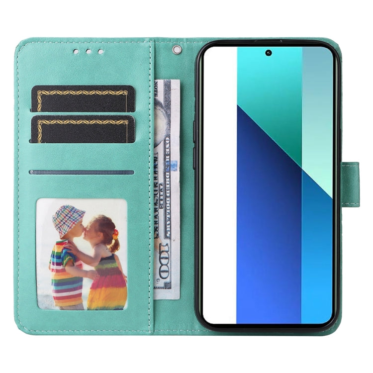 For Xiaomi Redmi Note13 4G Embossed Sunflower Leather Phone Case(Green) - Xiaomi Cases by buy2fix | Online Shopping UK | buy2fix