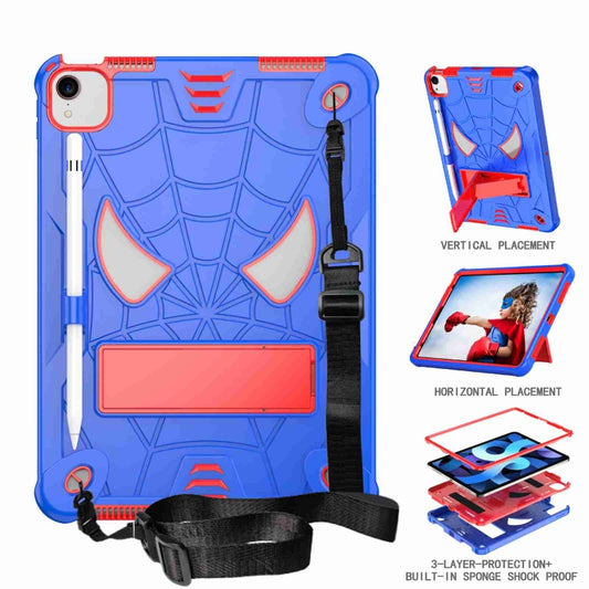 For iPad Pro 11 2021 / Air 5 10.9 Spider Texture Silicone Hybrid PC Tablet Case with Shoulder Strap(Blue + Red) - iPad Pro 11 (2022/2021) Cases by buy2fix | Online Shopping UK | buy2fix