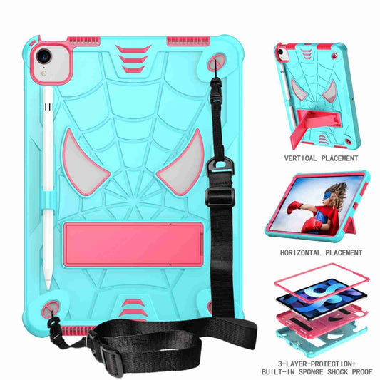 For iPad Pro 11 2021 / Air 5 10.9 Spider Texture Silicone Hybrid PC Tablet Case with Shoulder Strap(Mint Green + Rose Red) - iPad Pro 11 (2022/2021) Cases by buy2fix | Online Shopping UK | buy2fix