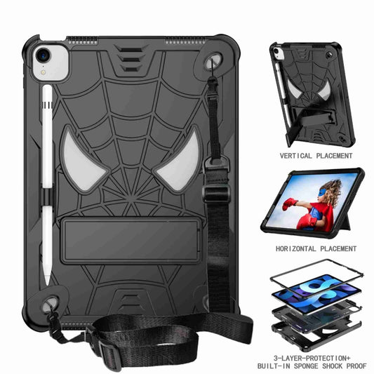 For iPad Pro 11 2021 / Air 5 10.9 Spider Texture Silicone Hybrid PC Tablet Case with Shoulder Strap(Black) - iPad Pro 11 (2022/2021) Cases by buy2fix | Online Shopping UK | buy2fix