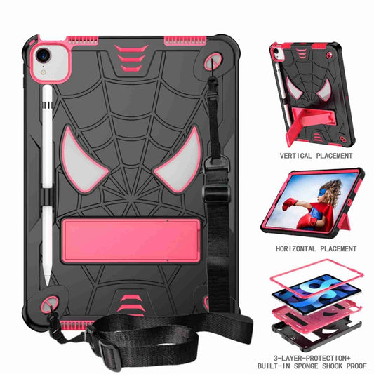 For iPad Pro 11 2021 / Air 5 10.9 Spider Texture Silicone Hybrid PC Tablet Case with Shoulder Strap(Black + Rose Red) - iPad Pro 11 (2022/2021) Cases by buy2fix | Online Shopping UK | buy2fix