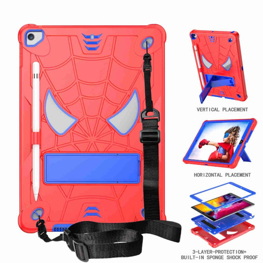 For iPad 10.2 2021 / 2020 / 2019 Spider Texture Silicone Hybrid PC Tablet Case with Shoulder Strap(Red + Blue) - iPad 10.2 Cases by buy2fix | Online Shopping UK | buy2fix
