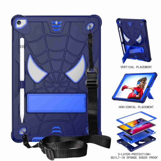 For iPad 10.2 2021 / 2020 / 2019 Spider Texture Silicone Hybrid PC Tablet Case with Shoulder Strap(Navy Blue + Blue) - iPad 10.2 Cases by buy2fix | Online Shopping UK | buy2fix