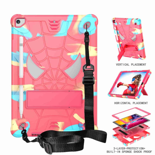 For iPad 10.2 2021 / 2020 / 2019 Spider Texture Silicone Hybrid PC Tablet Case with Shoulder Strap(Camouflage + Rose Red) - iPad 10.2 Cases by buy2fix | Online Shopping UK | buy2fix