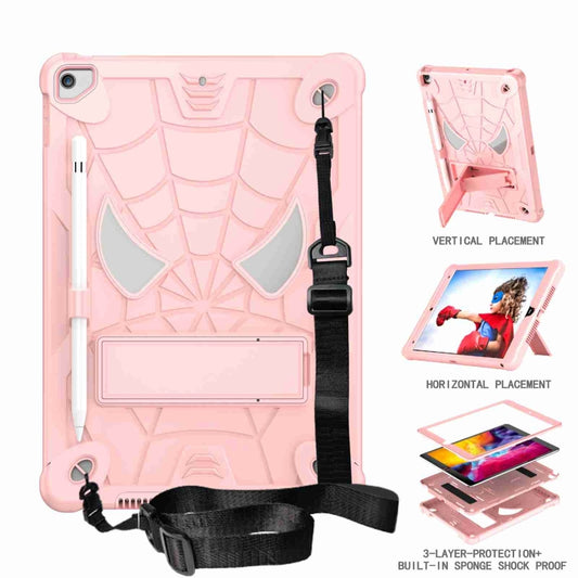 For iPad 10.2 2021 / 2020 / 2019 Spider Texture Silicone Hybrid PC Tablet Case with Shoulder Strap(Rose Gold) - iPad 10.2 Cases by buy2fix | Online Shopping UK | buy2fix