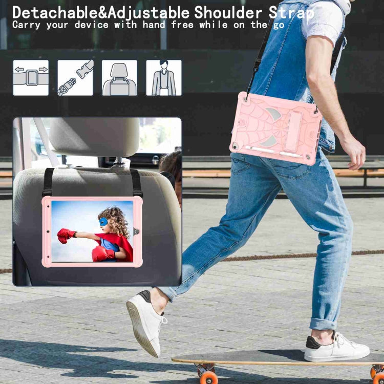 For iPad 10.2 2021 / 2020 / 2019 Spider Texture Silicone Hybrid PC Tablet Case with Shoulder Strap(Rose Gold) - iPad 10.2 Cases by buy2fix | Online Shopping UK | buy2fix
