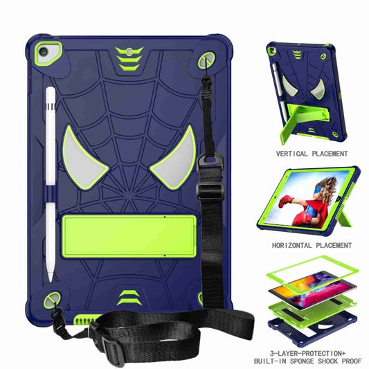 For iPad 10.2 2021 / 2020 / 2019 Spider Texture Silicone Hybrid PC Tablet Case with Shoulder Strap(Navy Blue + Yellow Green) - iPad 10.2 Cases by buy2fix | Online Shopping UK | buy2fix