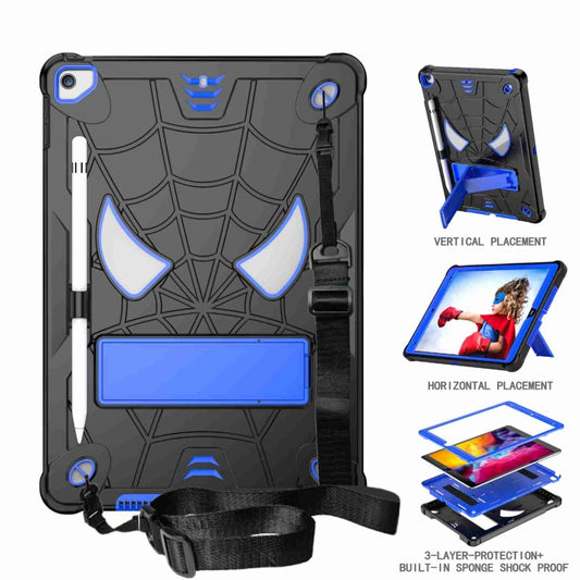 For iPad 10.2 2021 / 2020 / 2019 Spider Texture Silicone Hybrid PC Tablet Case with Shoulder Strap(Black + Blue) - iPad 10.2 Cases by buy2fix | Online Shopping UK | buy2fix