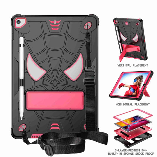 For iPad 10.2 2021 / 2020 / 2019 Spider Texture Silicone Hybrid PC Tablet Case with Shoulder Strap(Black + Rose Red) - iPad 10.2 Cases by buy2fix | Online Shopping UK | buy2fix