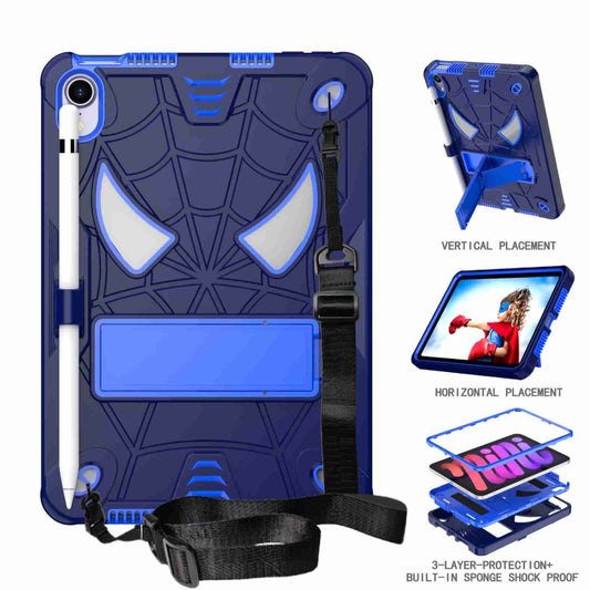 For iPad mini 6 Spider Texture Silicone Hybrid PC Tablet Case with Shoulder Strap(Navy Blue + Blue) - iPad mini 6 Cases by buy2fix | Online Shopping UK | buy2fix