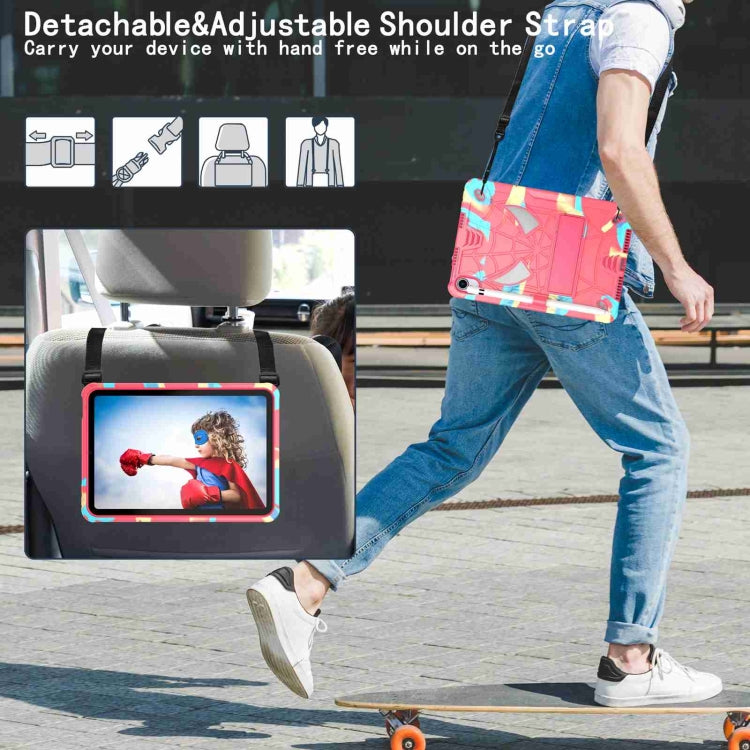 For iPad mini 6 Spider Texture Silicone Hybrid PC Tablet Case with Shoulder Strap(Camouflage + Rose Red) - iPad mini 6 Cases by buy2fix | Online Shopping UK | buy2fix