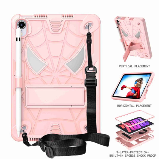 For iPad mini 6 Spider Texture Silicone Hybrid PC Tablet Case with Shoulder Strap(Rose Gold) - iPad mini 6 Cases by buy2fix | Online Shopping UK | buy2fix