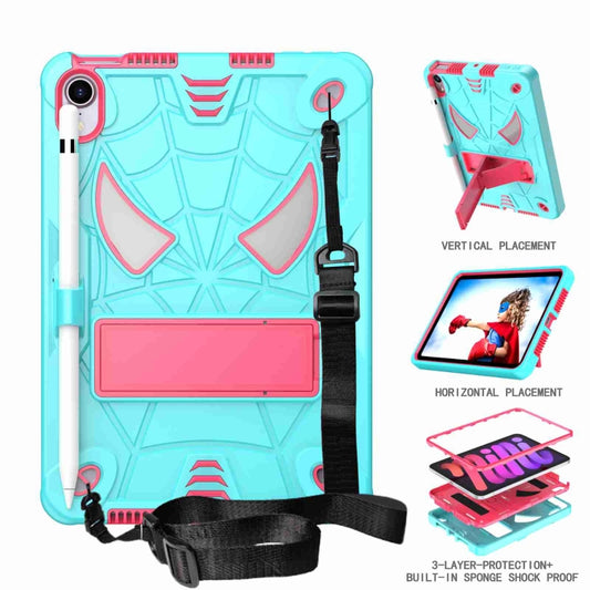 For iPad mini 6 Spider Texture Silicone Hybrid PC Tablet Case with Shoulder Strap(Mint Green + Rose Red) - iPad mini 6 Cases by buy2fix | Online Shopping UK | buy2fix