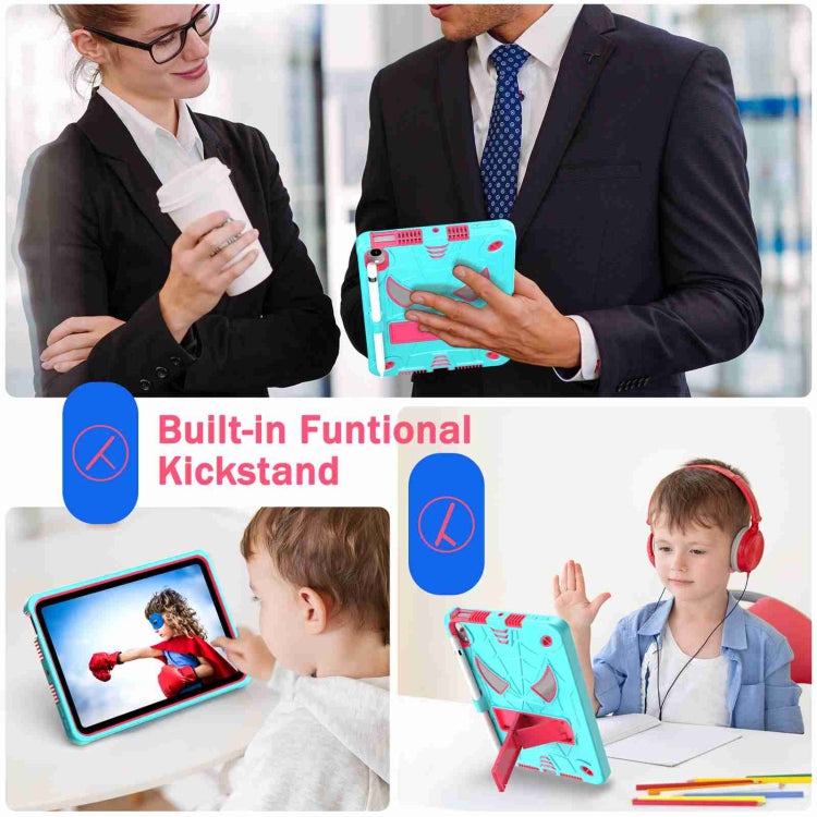 For iPad mini 6 Spider Texture Silicone Hybrid PC Tablet Case with Shoulder Strap(Mint Green + Rose Red) - iPad mini 6 Cases by buy2fix | Online Shopping UK | buy2fix