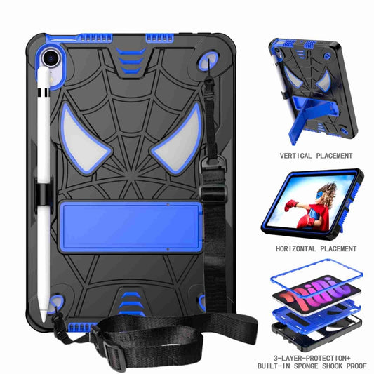 For iPad mini 6 Spider Texture Silicone Hybrid PC Tablet Case with Shoulder Strap(Black + Blue) - iPad mini 6 Cases by buy2fix | Online Shopping UK | buy2fix