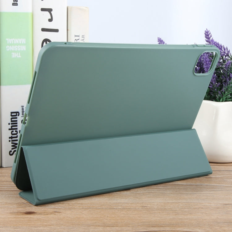 For iPad Air 11 2025 / 2024 GEBEI 3-folding Holder Shockproof Flip Leather Tablet Case(Dark Green) by GEBEI