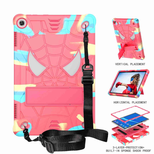 For Lenovo Tab M10 3rd Gen Spider Texture Silicone Hybrid PC Tablet Case with Shoulder Strap(Camouflage + Rose Red) - Lenovo by buy2fix | Online Shopping UK | buy2fix
