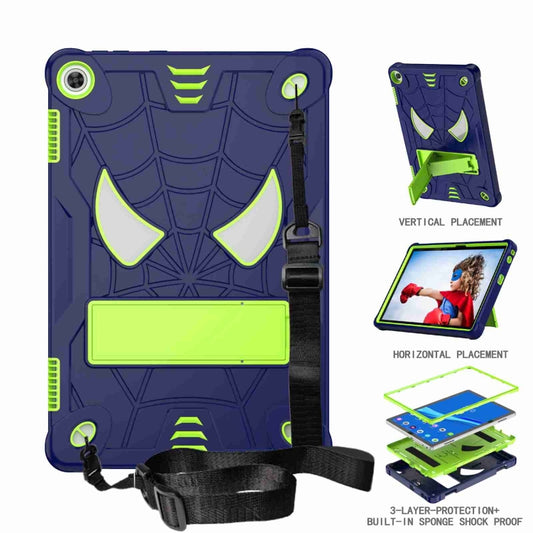 For Lenovo Tab M10 3rd Gen Spider Texture Silicone Hybrid PC Tablet Case with Shoulder Strap(Navy Blue + Yellow Green) - Lenovo by buy2fix | Online Shopping UK | buy2fix
