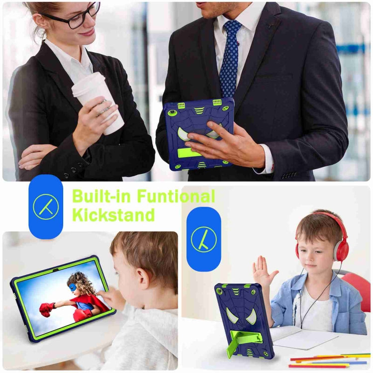 For Lenovo Tab M10 Plus 10.6 3rd Gen 2022 Spider Texture Silicone Hybrid PC Tablet Case with Shoulder Strap(Navy Blue + Yellow Green) - Lenovo by buy2fix | Online Shopping UK | buy2fix