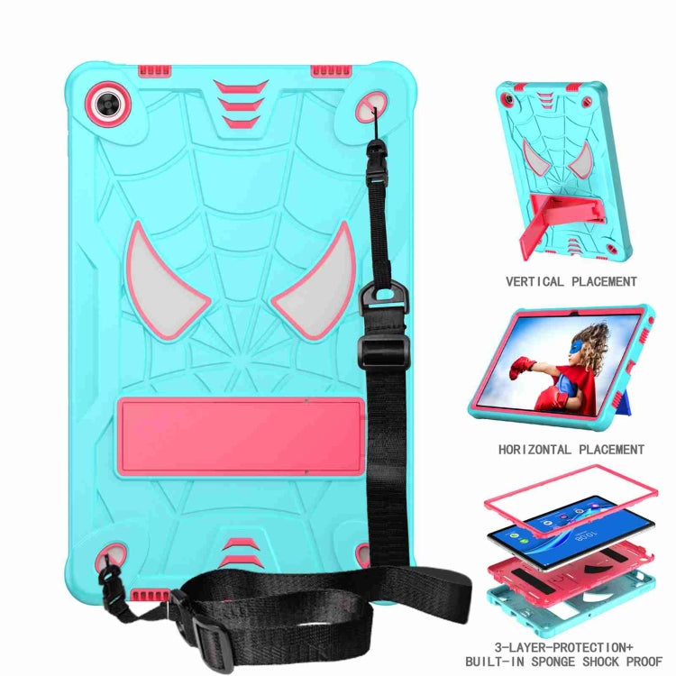 For Lenovo Tab M10 Plus 10.6 3rd Gen 2022 Spider Texture Silicone Hybrid PC Tablet Case with Shoulder Strap(Mint Green + Rose Red) - Lenovo by buy2fix | Online Shopping UK | buy2fix