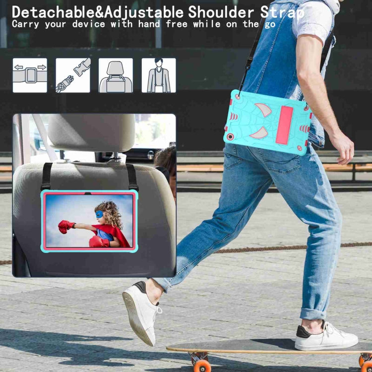 For Lenovo Tab M10 Plus 10.6 3rd Gen 2022 Spider Texture Silicone Hybrid PC Tablet Case with Shoulder Strap(Mint Green + Rose Red) - Lenovo by buy2fix | Online Shopping UK | buy2fix