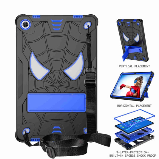 For Lenovo Tab M10 Plus 10.6 3rd Gen 2022 Spider Texture Silicone Hybrid PC Tablet Case with Shoulder Strap(Black + Blue) - Lenovo by buy2fix | Online Shopping UK | buy2fix