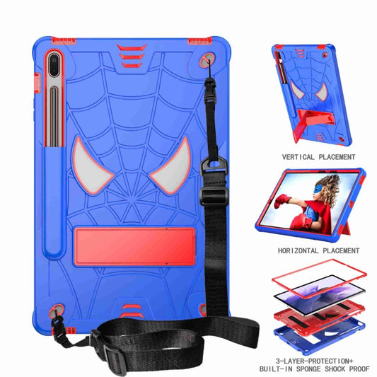 For Samsung Galaxy Tab S7 FE / S7+ / S8+ Spider Texture Silicone Hybrid PC Tablet Case with Shoulder Strap(Blue + Red) by buy2fix