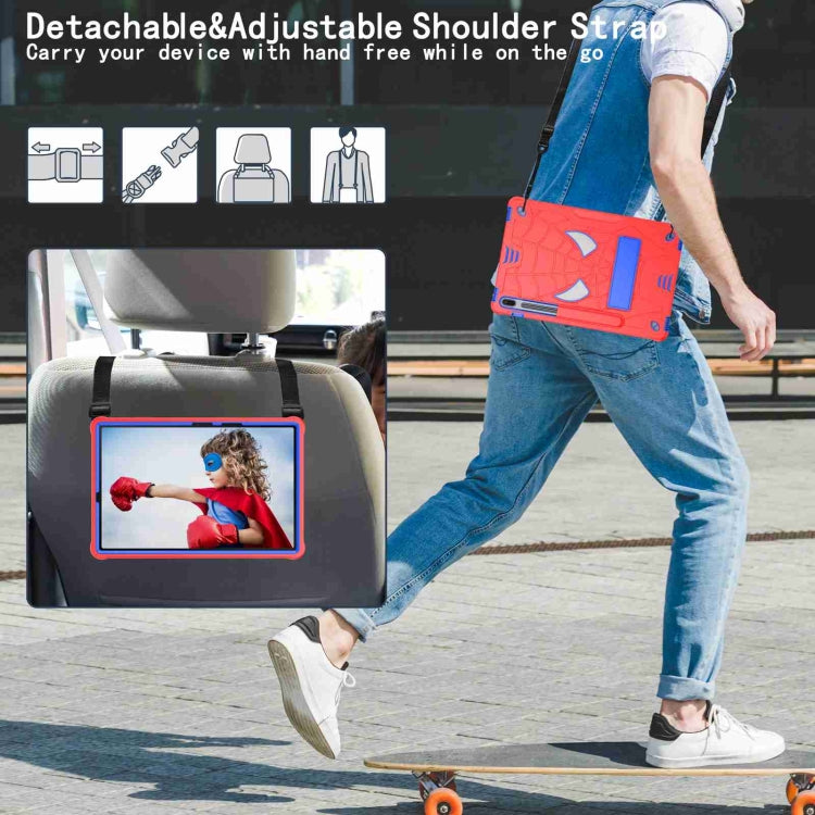 For Samsung Galaxy Tab S7 FE / S7+ / S8+ Spider Texture Silicone Hybrid PC Tablet Case with Shoulder Strap(Red + Blue) by buy2fix