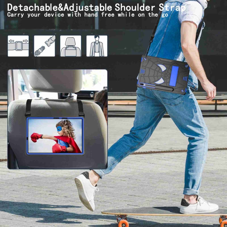 For Samsung Galaxy Tab S7 FE / S7+ / S8+ Spider Texture Silicone Hybrid PC Tablet Case with Shoulder Strap(Black + Blue) by buy2fix