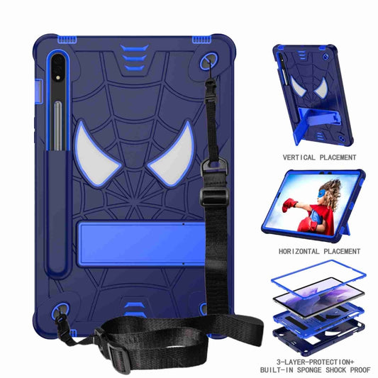 For Samsung Galaxy Tab S7 / S8 Spider Texture Silicone Hybrid PC Tablet Case with Shoulder Strap(Navy Blue + Blue) by buy2fix