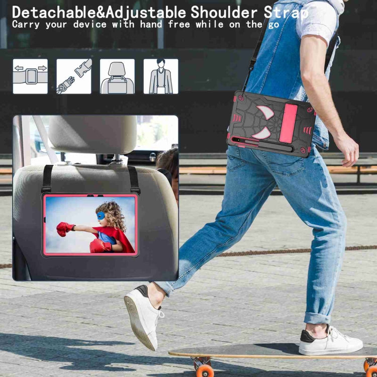 For Samsung Galaxy Tab S7 / S8 Spider Texture Silicone Hybrid PC Tablet Case with Shoulder Strap(Black + Rose Red) by buy2fix