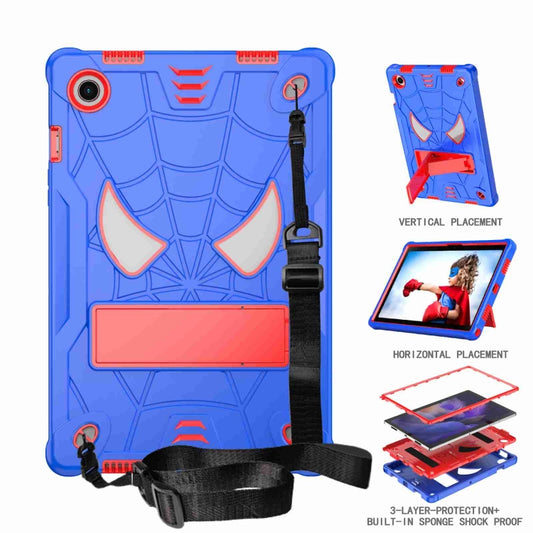 For Samsung Galaxy Tab A8 10.5 2021 Spider Texture Silicone Hybrid PC Tablet Case with Shoulder Strap(Blue + Red) - Other Galaxy Tab PC by buy2fix | Online Shopping UK | buy2fix