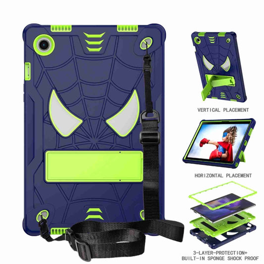For Samsung Galaxy Tab A8 10.5 2021 Spider Texture Silicone Hybrid PC Tablet Case with Shoulder Strap(Navy Blue + Yellow Green) - Other Galaxy Tab PC by buy2fix | Online Shopping UK | buy2fix