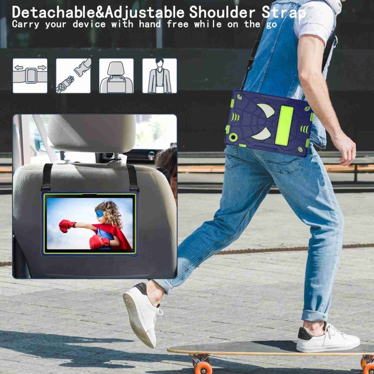 For Samsung Galaxy Tab A8 10.5 2021 Spider Texture Silicone Hybrid PC Tablet Case with Shoulder Strap(Navy Blue + Yellow Green) - Other Galaxy Tab PC by buy2fix | Online Shopping UK | buy2fix