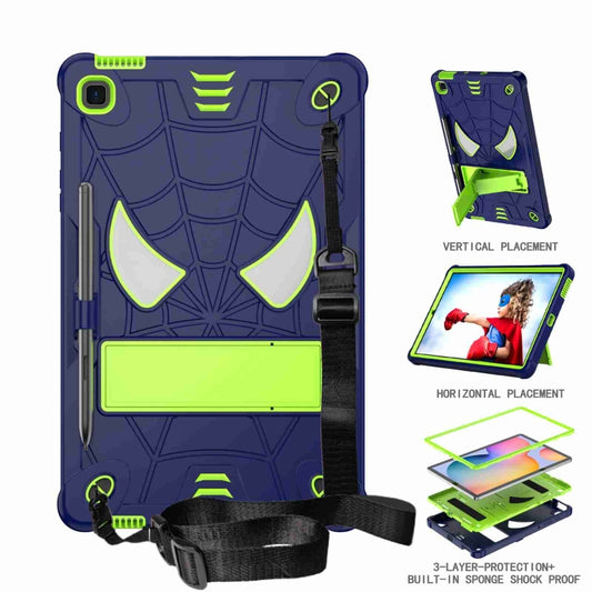 For Samsung Galaxy Tab S6 Lite P610 Spider Texture Silicone Hybrid PC Tablet Case with Shoulder Strap(Navy Blue + Yellow Green) - Tab S6 Lite P610 / P615 by buy2fix | Online Shopping UK | buy2fix