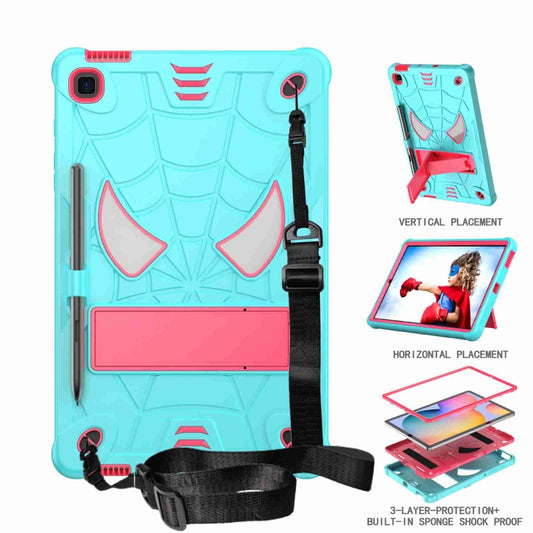 For Samsung Galaxy Tab S6 Lite P610 Spider Texture Silicone Hybrid PC Tablet Case with Shoulder Strap(Mint Green + Rose Red) - Tab S6 Lite P610 / P615 by buy2fix | Online Shopping UK | buy2fix