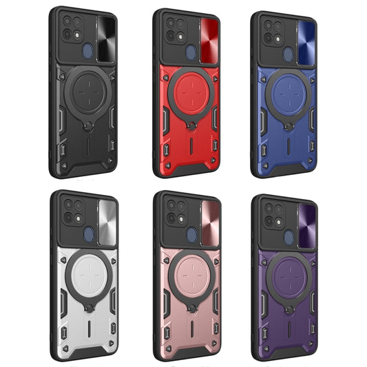 For OPPO A15 / A15s / A35 2021 CD Texture Sliding Camshield Magnetic Holder Phone Case(Blue) by buy2fix